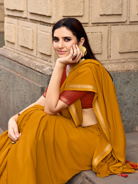 Mustard Yellow Chiffon Saree