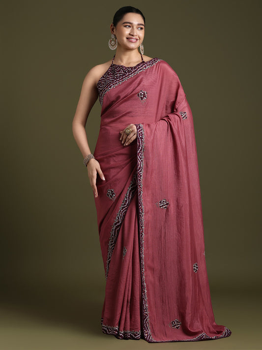 dusty pink georgette saree