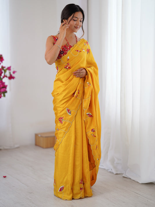 Embroidered Silk Saree with Patola Blouse