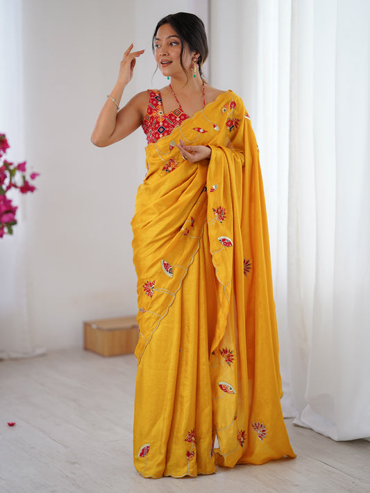 Embroidered Silk Saree with Patola Blouse