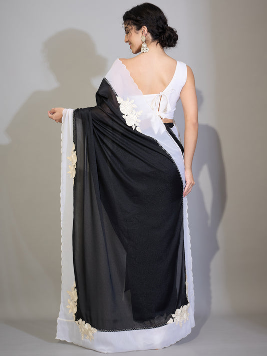 Black Georgette Saree with Zari Stripes
