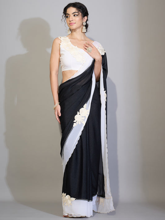 Black Georgette Saree with Zari Stripes