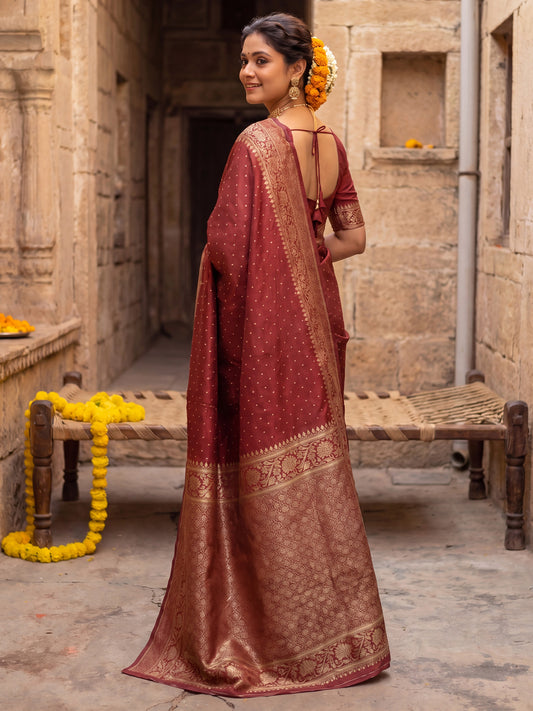 Regal Brick Red Banarasi Silk Saree