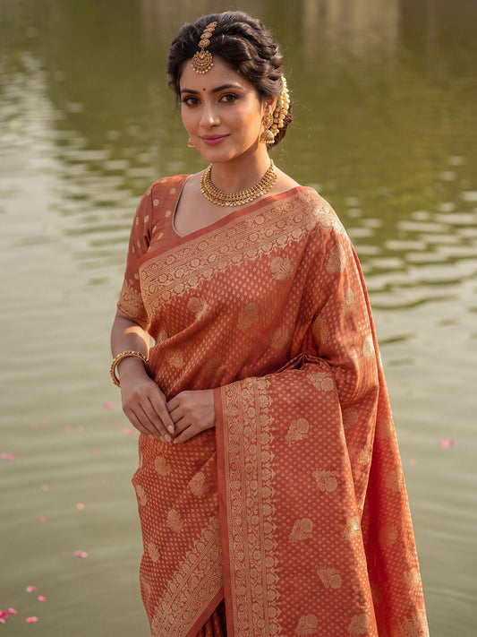 Rust Terracotta Banarasi Silk Saree