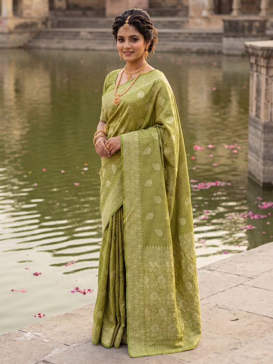 Olive Green Banarasi Silk Saree