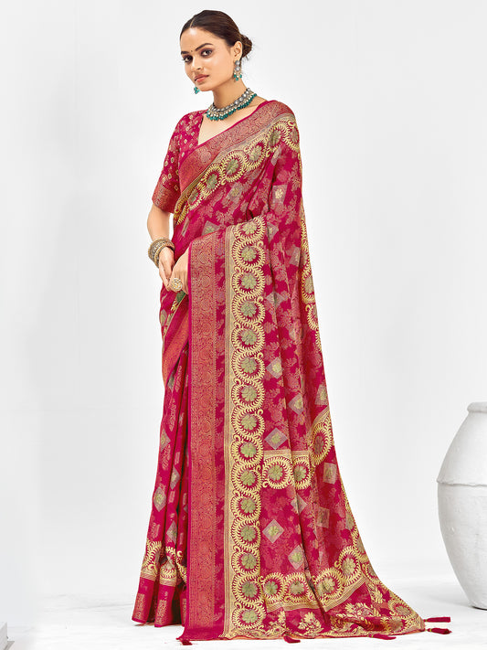 Crimson Banarasi Silk Saree with Zari Weave