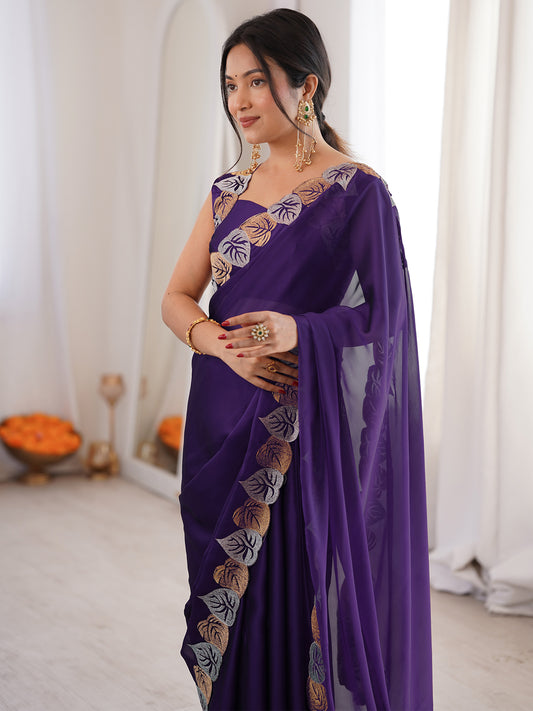 Purple Georgette Cutwork Saree