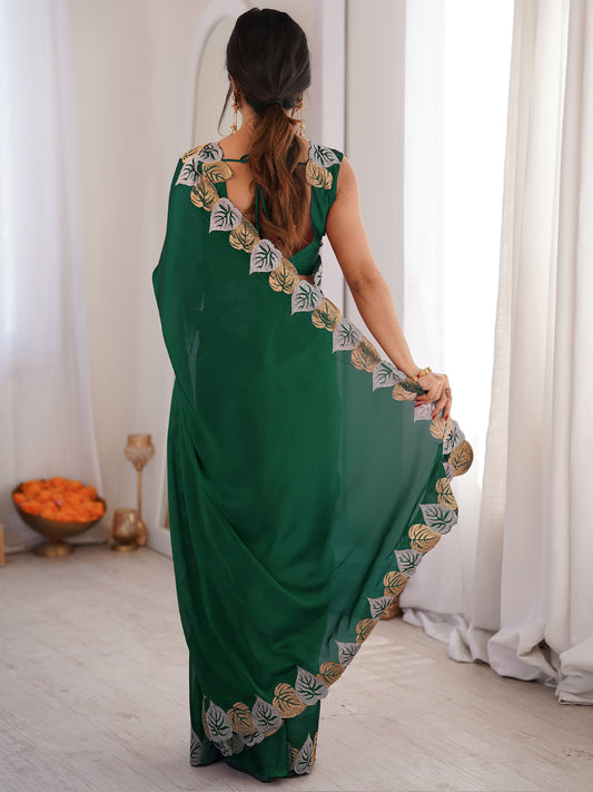 Dark Green Pure Georgette Saree