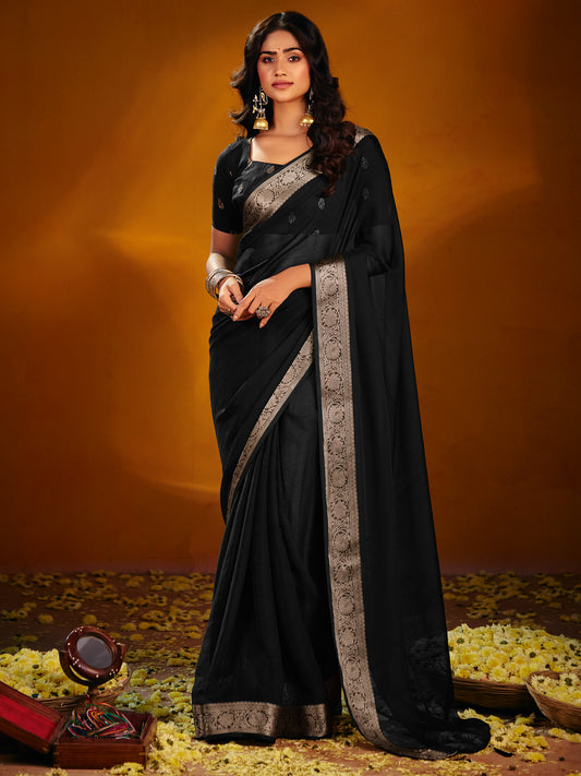 Black Dola Silk Saree with Zari Border