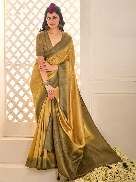 Mustard Yellow Banarasi Silk saree