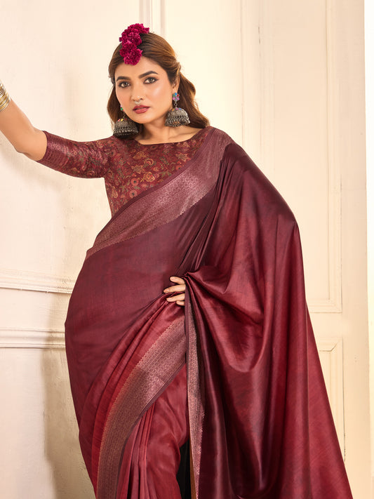 Pink Zari Woven Silk Blend Saree with Floral Butti
