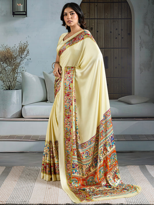 Satin Madhubani Print saree