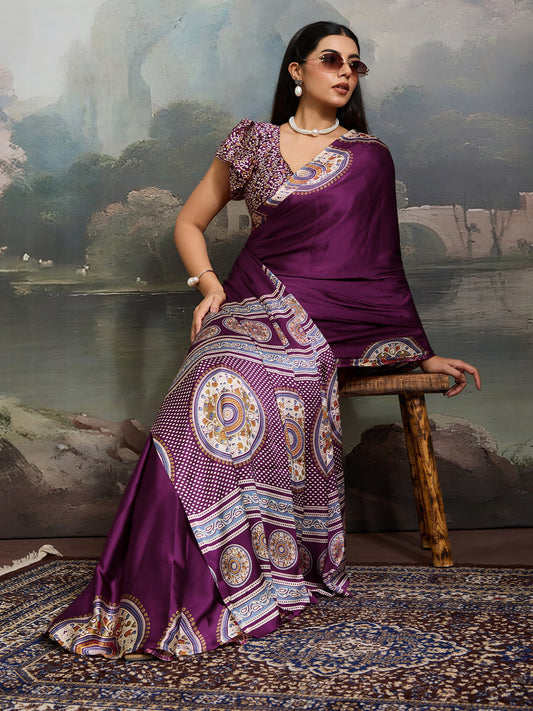 Deep Wine Satin Silk Saree
