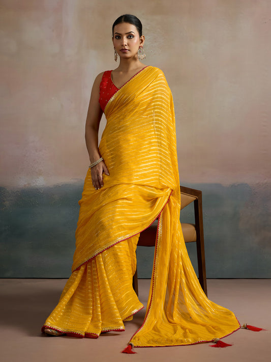 Vibrant Yellow Silk Blend Saree