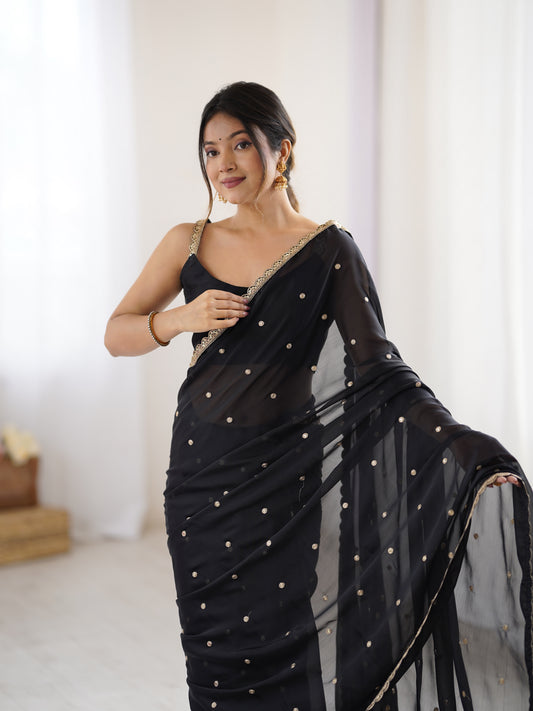 Black Georgette Saree with Sequinn & Jari Work