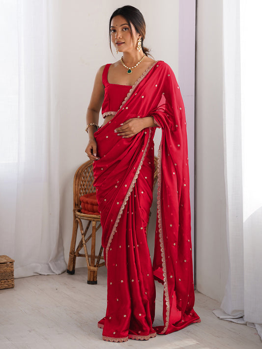 Red Georgette Saree with Gold Embroidery