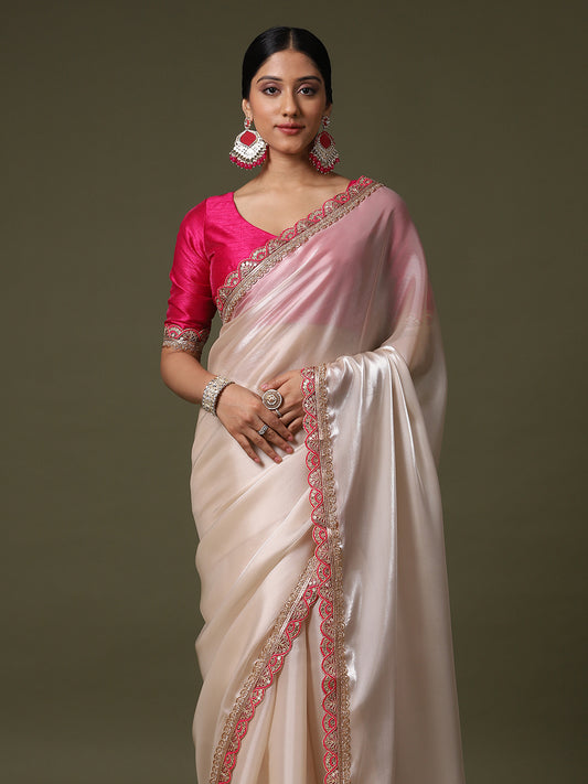 Ivory Organza Silk Saree with Embroidered Border