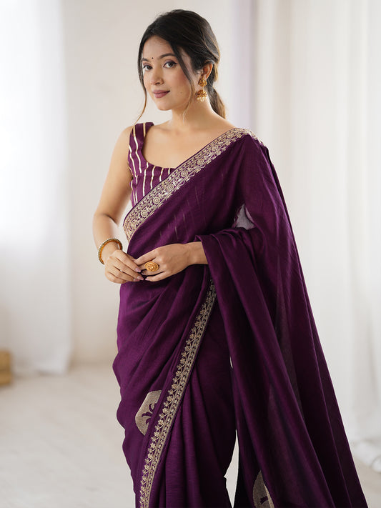 Purple Silk Saree with Gold