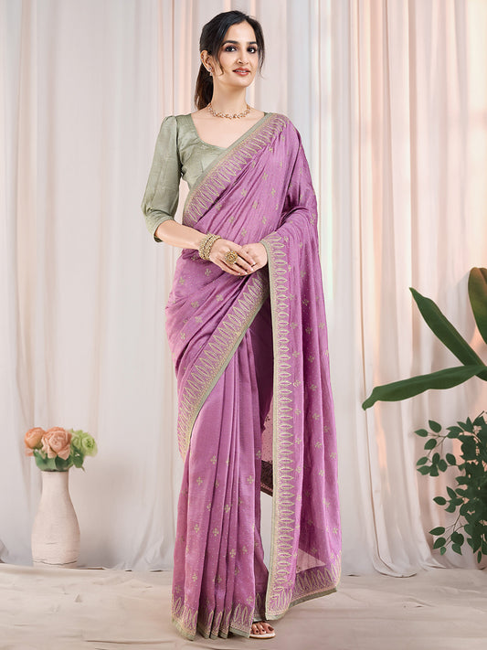 Silk Blend Sequin Work Traditional Border Saree