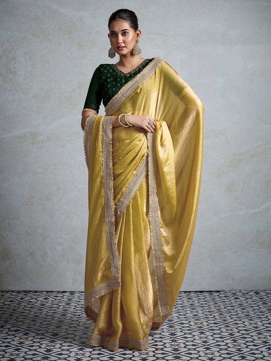 Silk Blend Sequin Embroidered Border Modern Aesthetic Saree