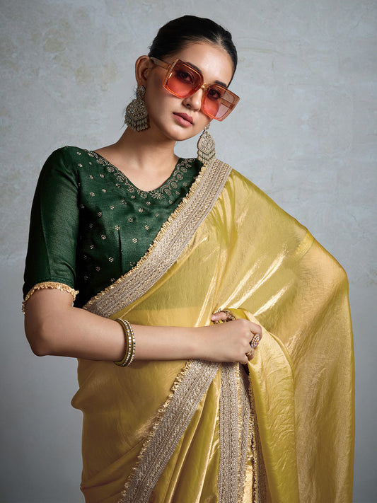 Mustard Gold Tissue Silk Saree