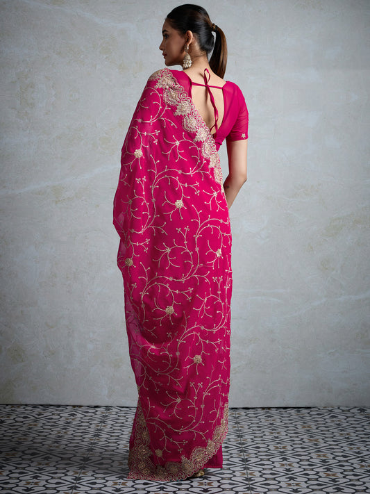 Embroidery Polyester Saree with Scalloped Border
