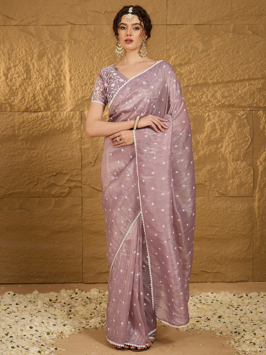 Lilac Chiffon Thread Work Saree