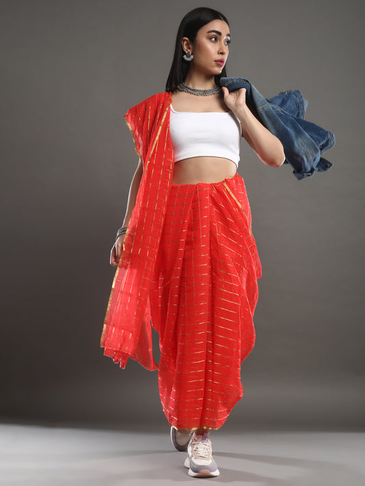Red Zari Checkered Saree
