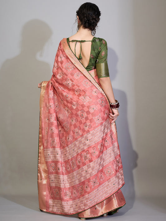 Light Pink Cotton Blend Saree with Zari Stripes