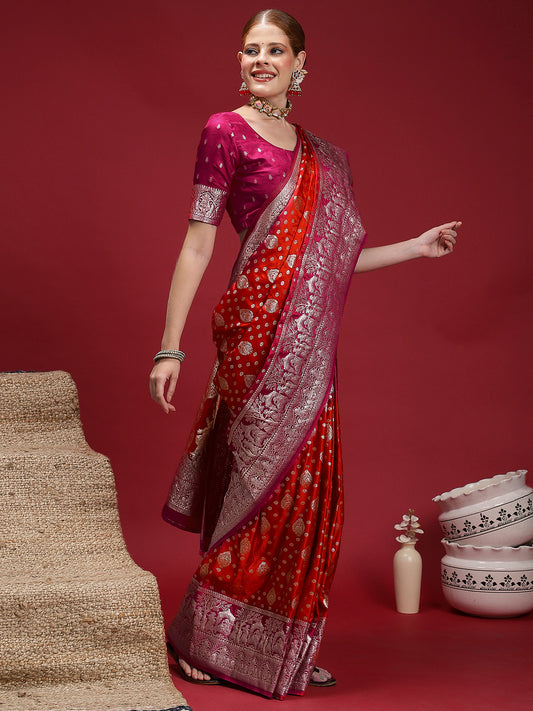 Violet Patola Print Zari Weaving Silk Blend Sequin Work Saree