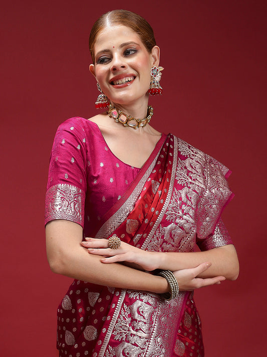 Red Zari Weaving Satin Silk Saree