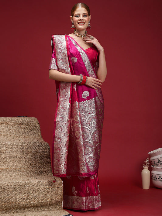 Ethnic Motifs Woven Design Zari Banarasi Saree