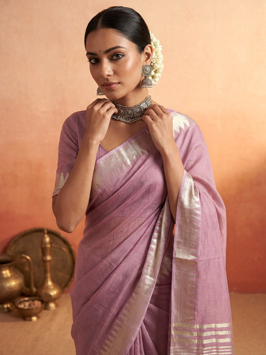 Mauve Chanderi Silk Saree