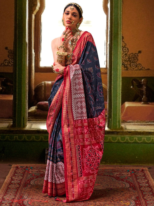 Two-Tone Patola-Inspired Pure Silk Saree