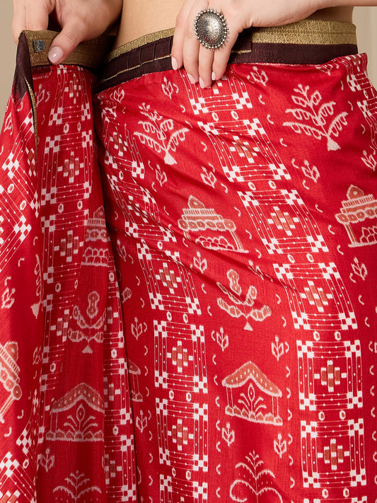 Red Ikat Silk Saree