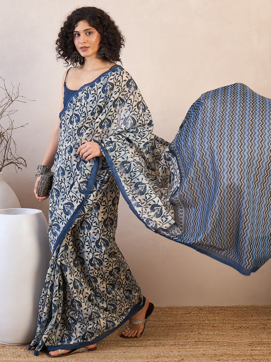 Ready to Wear Bagh Block Print Cotton Saree