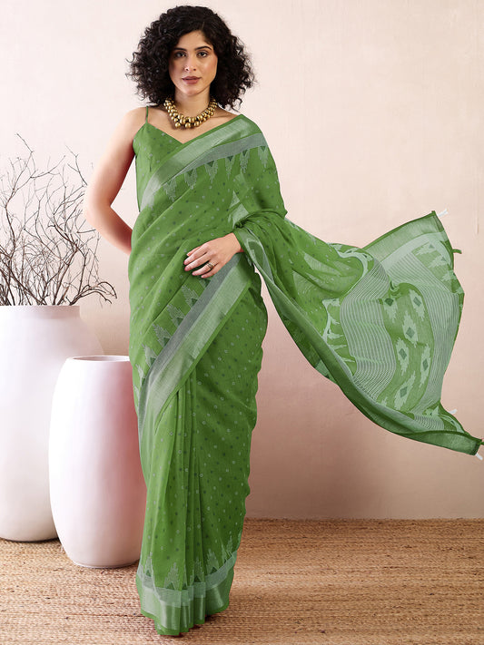 Fern Green Linen Saree