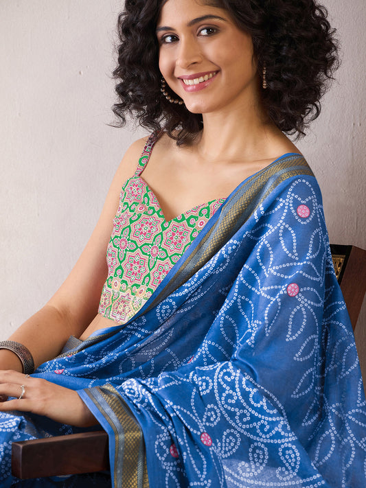 Blue Bandhani Printed Saree