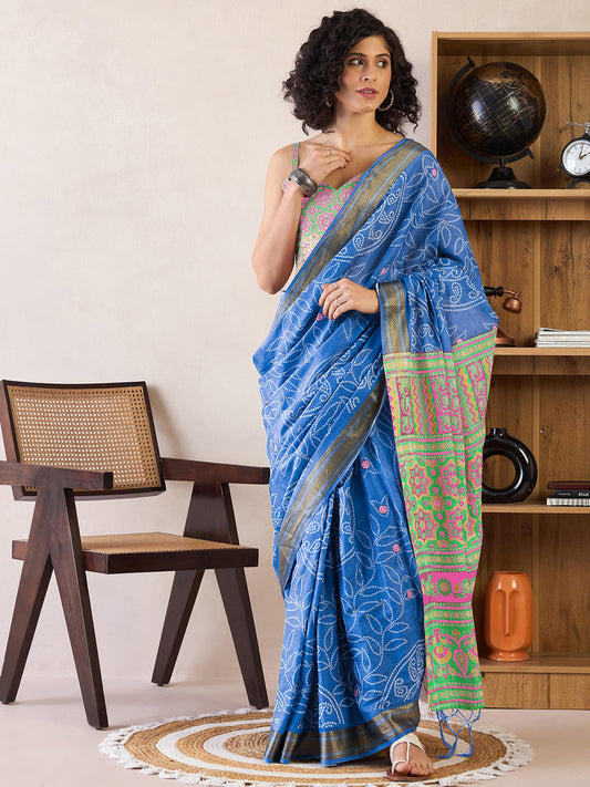Blue Bandhani Printed Saree