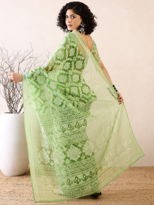 Ready to Wear Pistachio Green Jamdani Brasso Saree