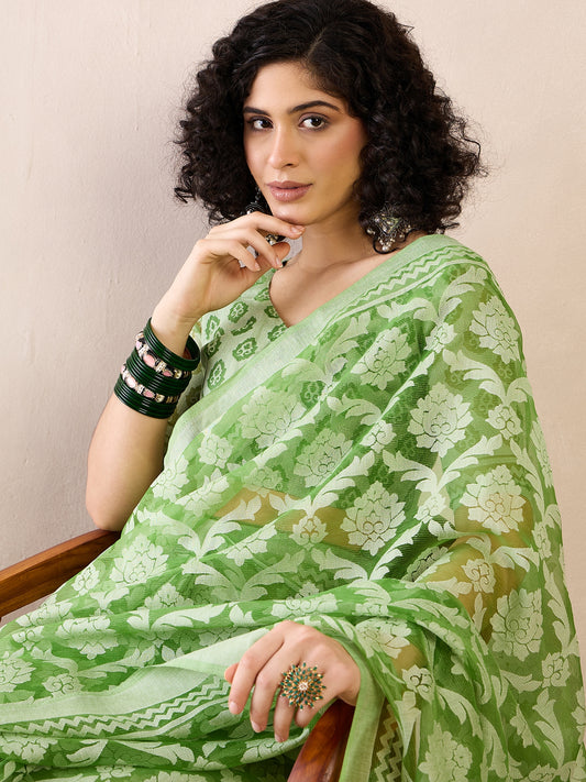 Ready to Wear Pistachio Green Jamdani Brasso Saree