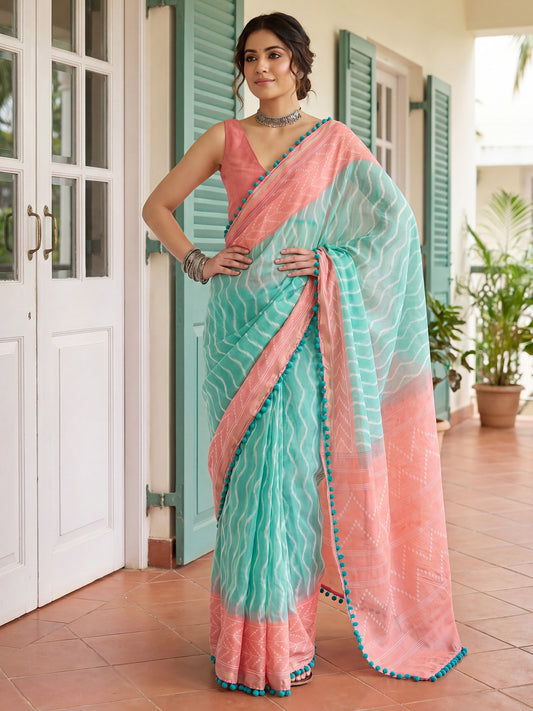 Light Blue Leheriya saree