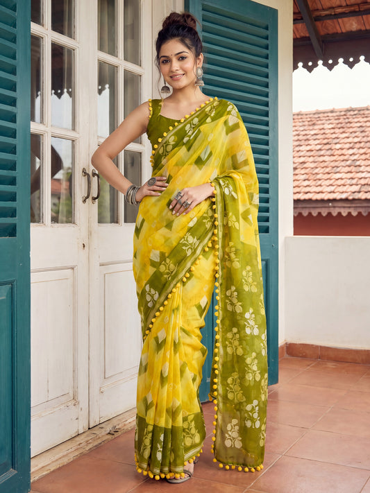 Cotton Blend Ikkat Print Saree