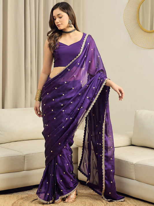 Ready To Wear Purple Georgette Saree