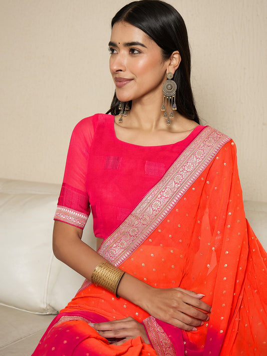 Ready to Wear Orange Pink Silk Blend Saree