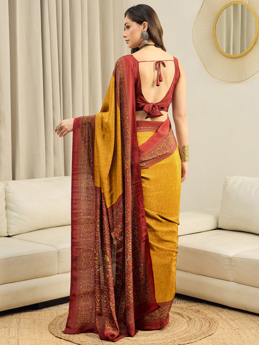 Mustard Yellow Crepe Saree