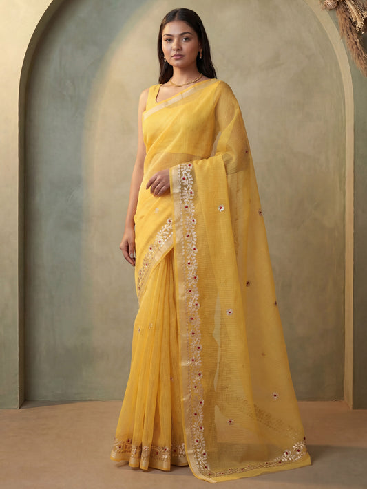 Yellow Tissue Silk Saree