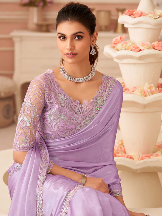 Lavendar Embellished Sequinned Georgette Saree