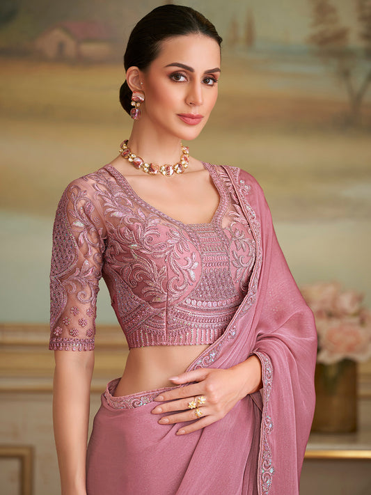 Peach Embellished Georgette Saree
