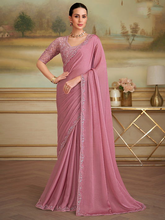Peach Embellished Georgette Saree